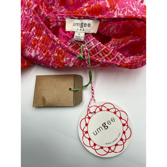 Umgee Women Size Large Pink Floral Metallic Flutter Sleeve Dress NWT - Picture 4 of 10